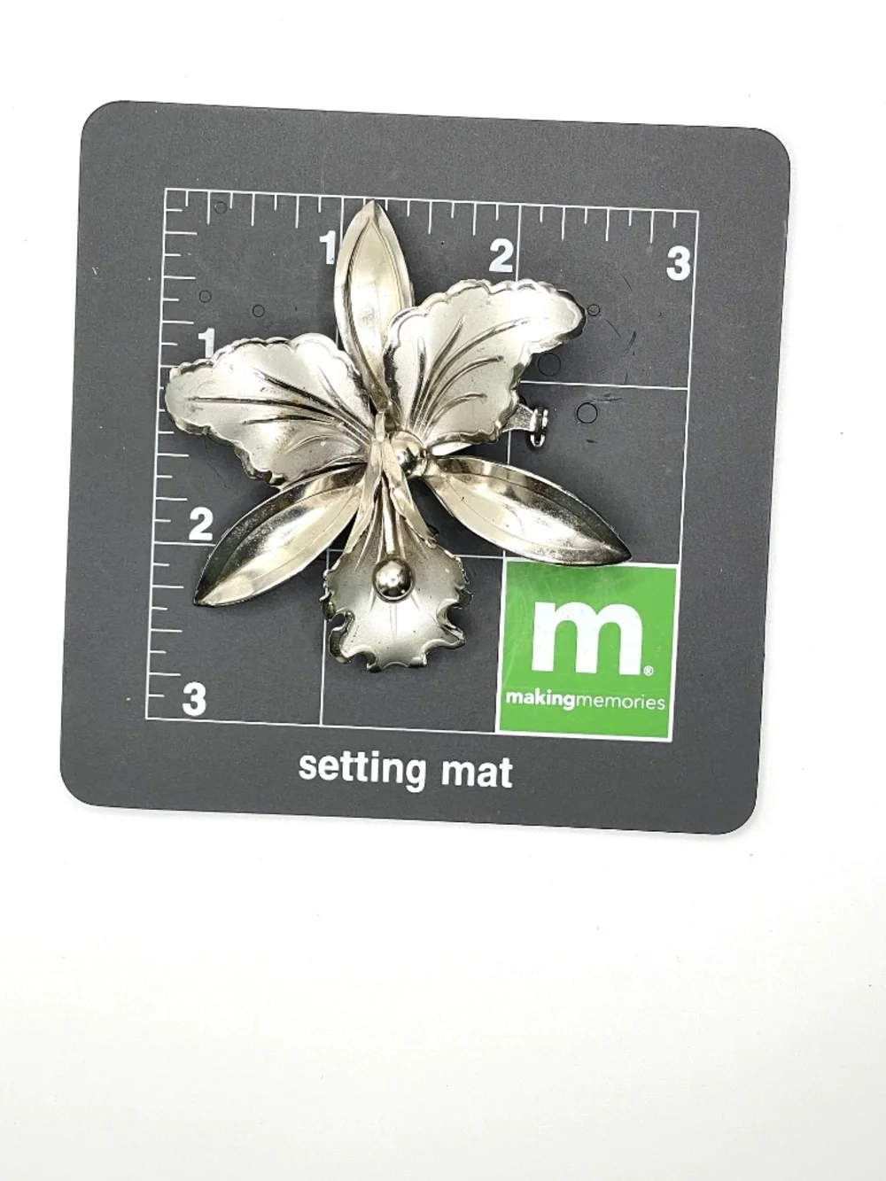 Vintage Mid-Century Silver Tone Orchid Pin Brooch